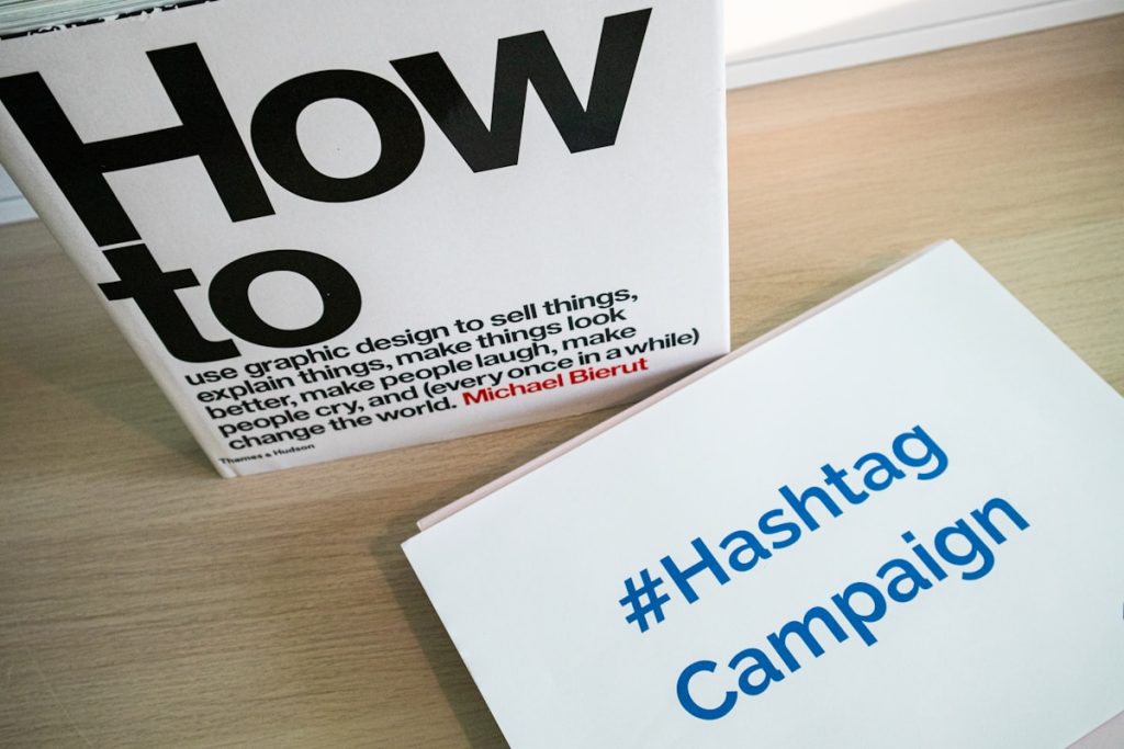 A hashtag campaign box on a table