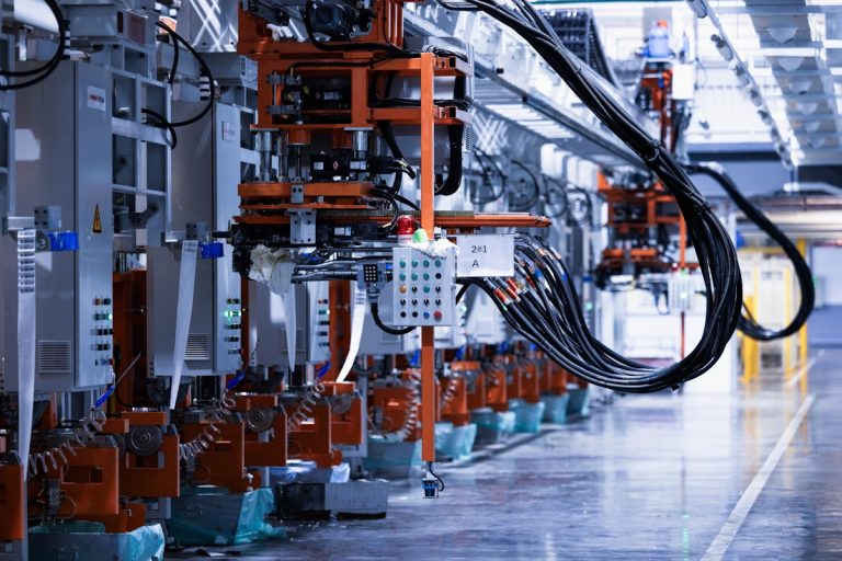 a line of electrical equipment in a factory