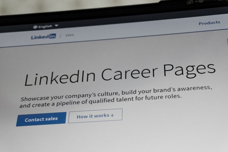 Linkedin career pages website interface on a laptop screen