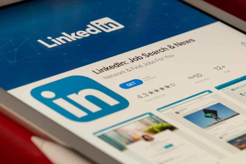 LinkedIn app interface on a digital screen