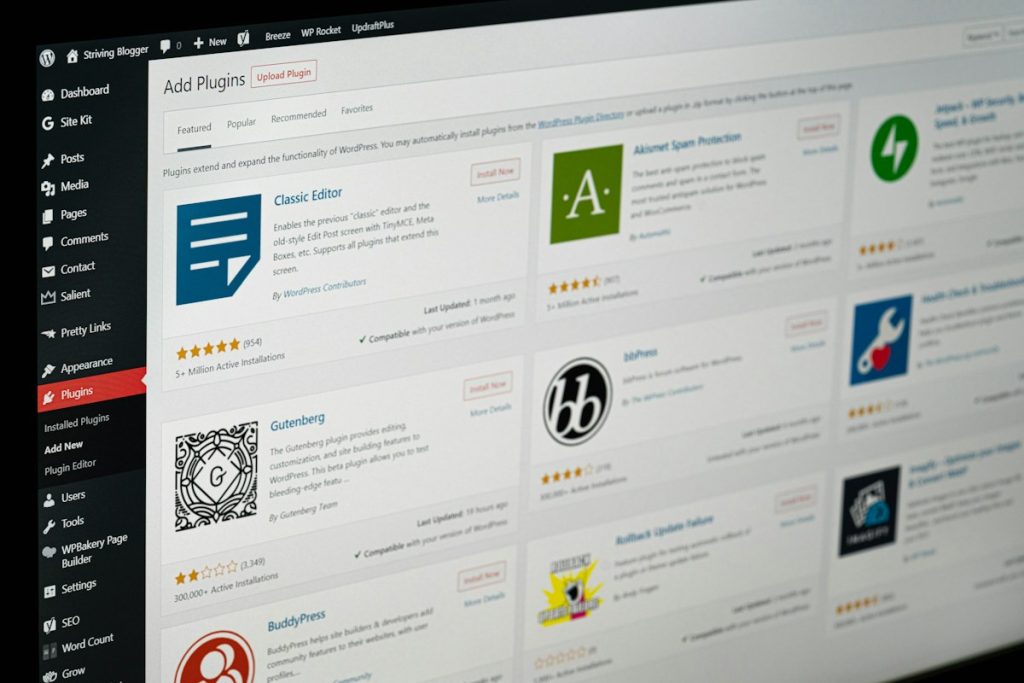 WordPress add new plugins page