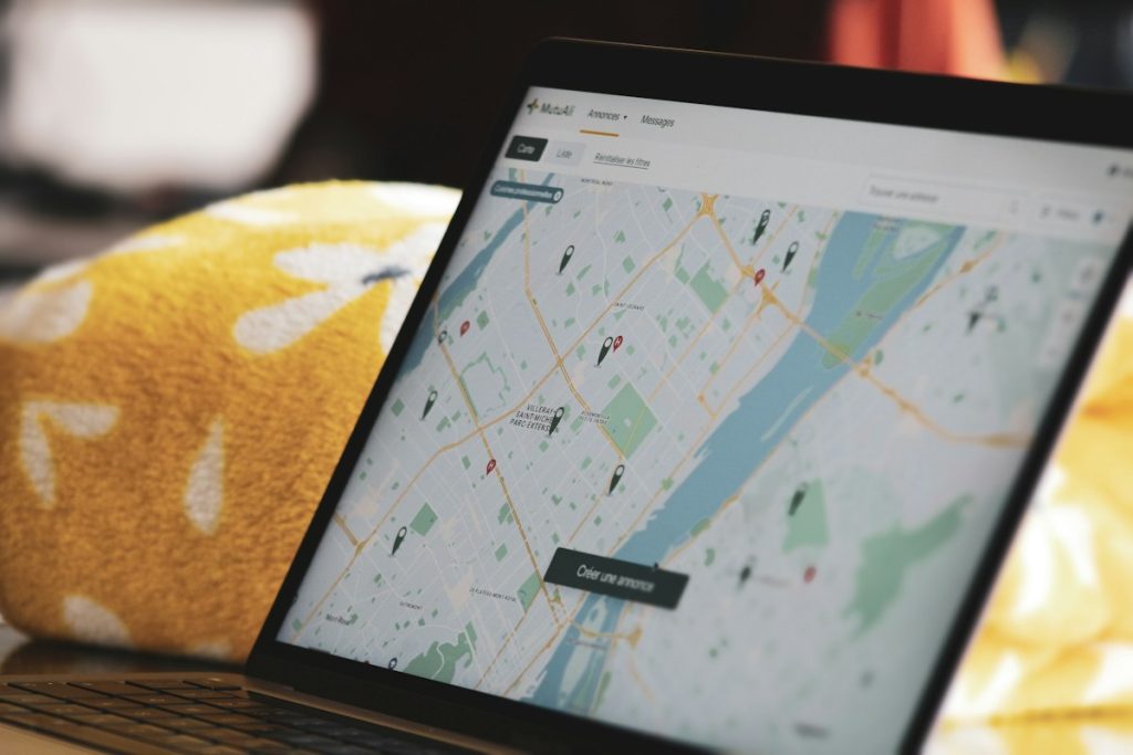a tablet with a map on the screen